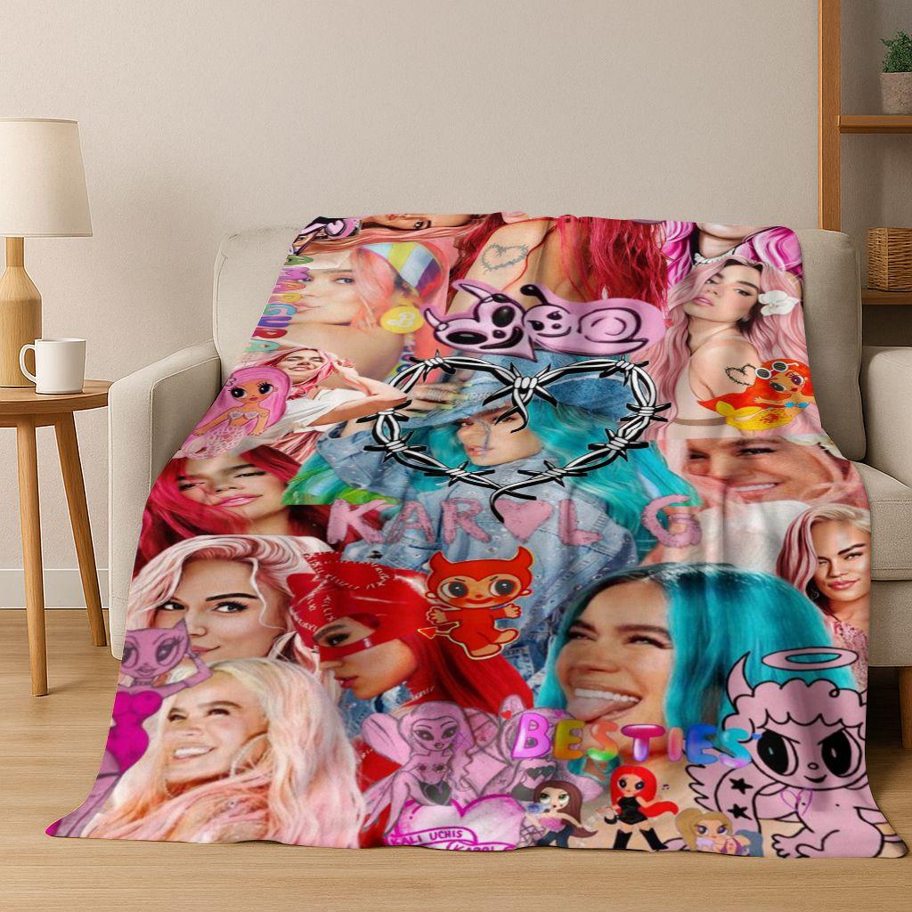 3D Karol G Singer Carolina G Art Flannel Blanket,Cozy Soft Throw Blanket for Home Bedroom Bed Sofa Picnic Office Cover Gift
