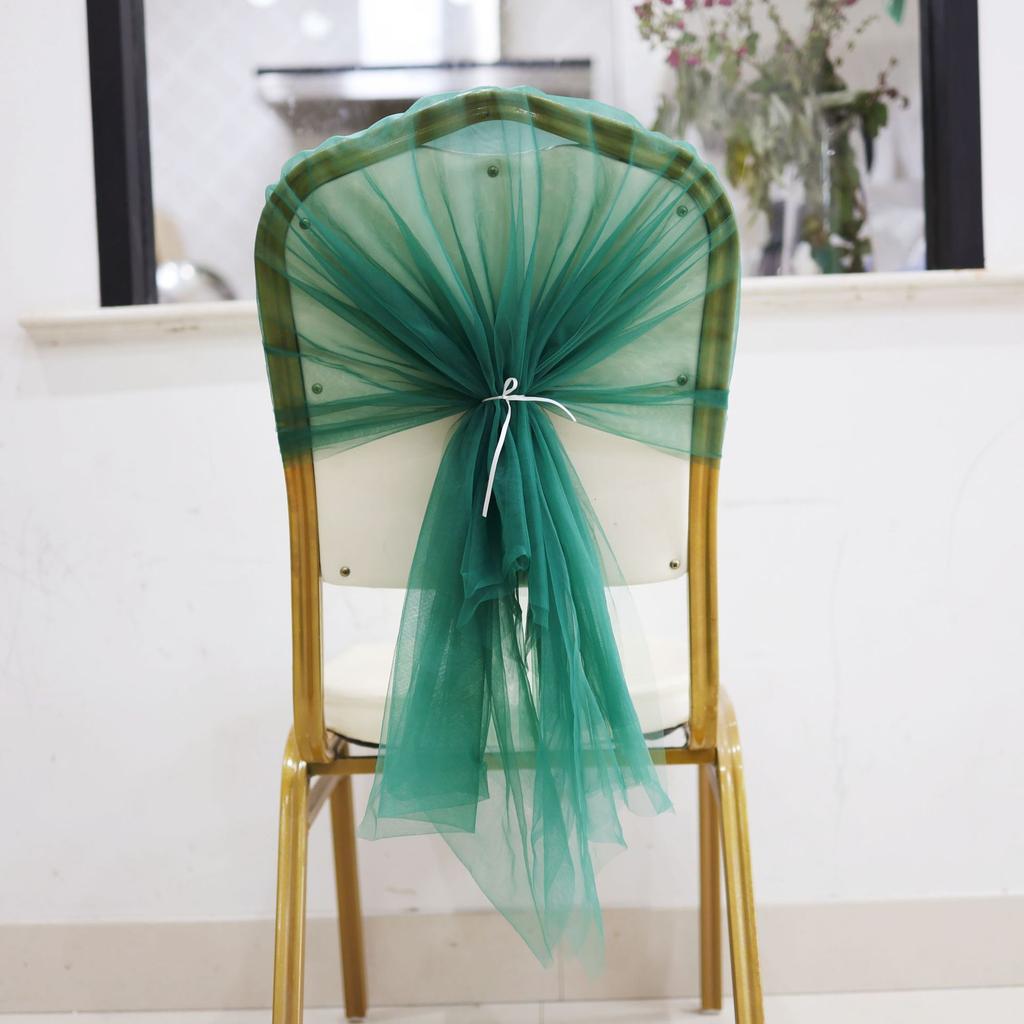 Minimalist Tulle Wedding Chair Back Yarn Artificial Rose Flowers Elegant Chair Sash For Reception Banquet Party Scene Decor