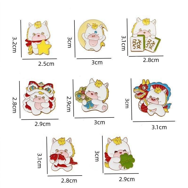 1/6 Stück 2026 Pferdejahr Broschen Niedliche Cartoon-Tierkreiszeichen-Pferde Metallabzeichen Anstecknadeln Kleidung Tasche Zubehör Neujahrsgeschenke