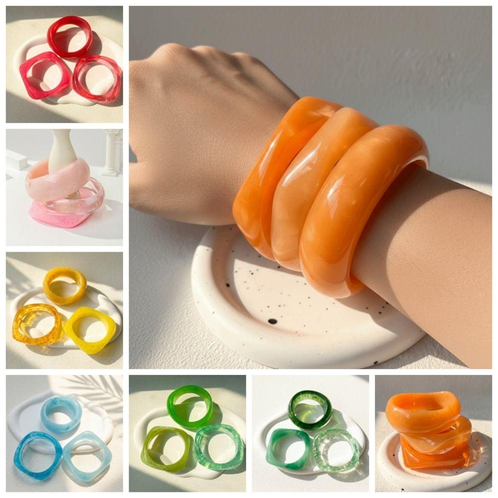 Gradient Acrylic Bracelets Translucent Chunky Cuffs Wrist Jewelry Resin Bangles Music Festival