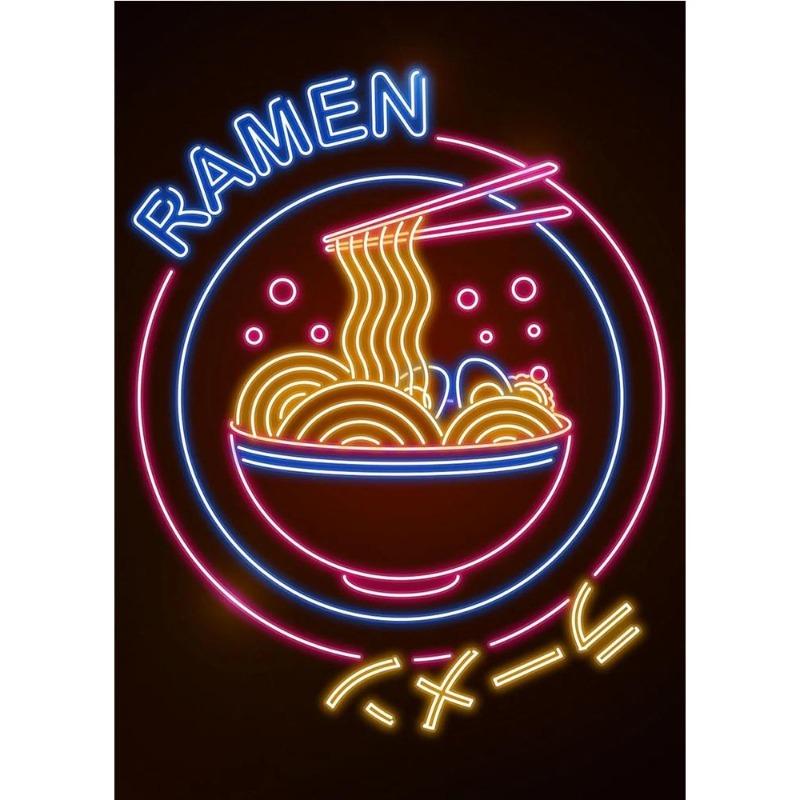 Neon Design, Japanese Wave, Ramen, Sushi, Cat, Fuji, Sakura, Poster, Canvas, Painting, Japanese Food Culture, Wall Art, Kitchen Decor,