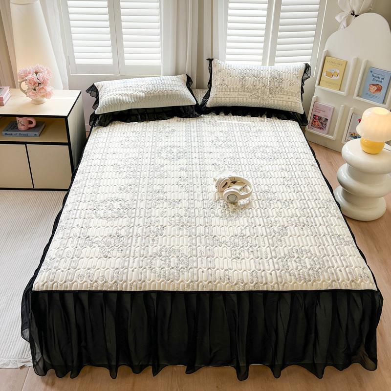 Sleep grid bed skirt style cool silk cooling mat three piece set