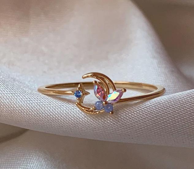 New Cute Colorful Zircon Flower Ring For Women Girl Fashion Vintage Zircon Adjustable Rings Jewelry Gift