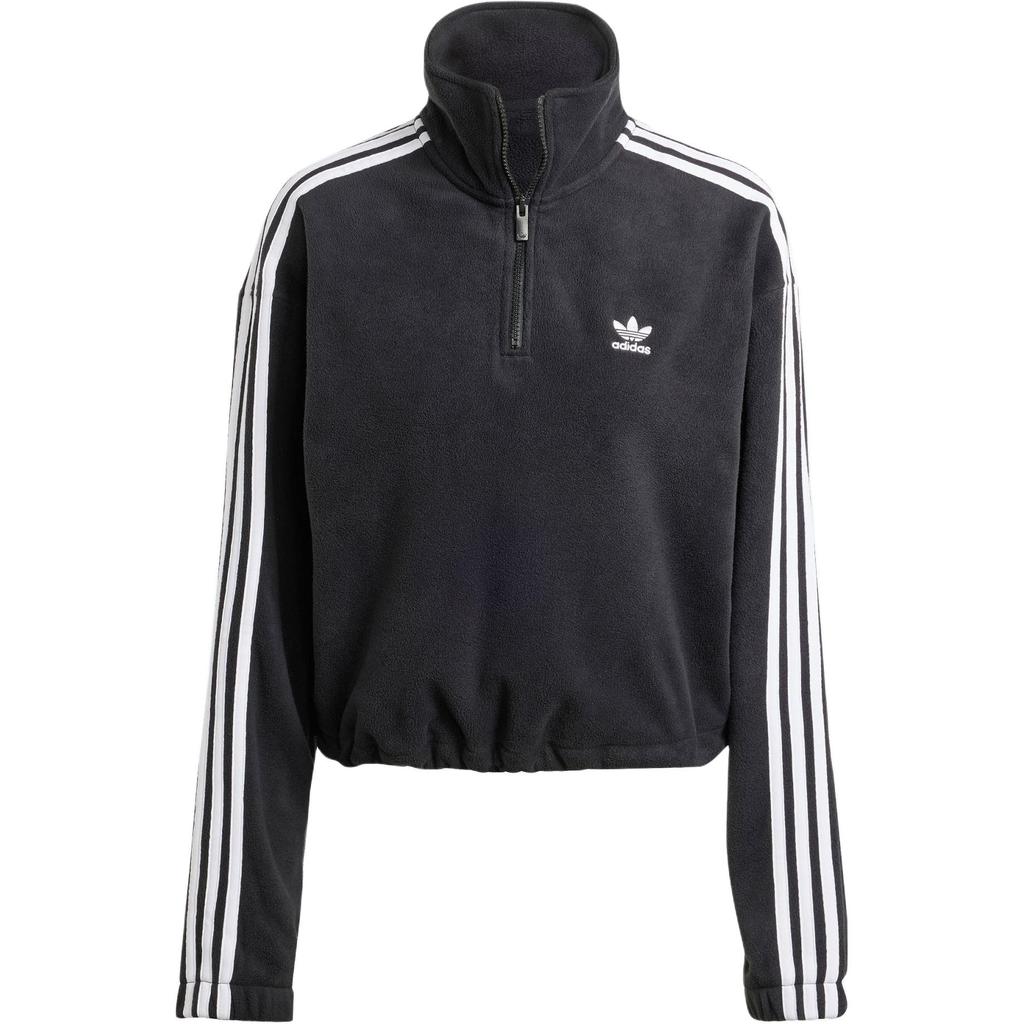 Adidas Originals Loose Polar Fleece Sweatshirt Half Zip Comfortable Striped Women Sweatshirt Black IY7266