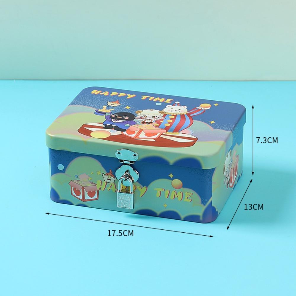Vintage Tinplate Box Cartoon Print Empty Box High Quality Desktop Storage Case Household