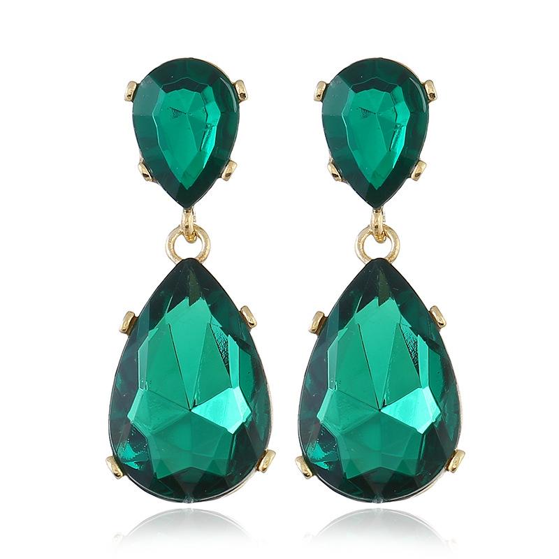 

Diancha, fashion alloy crystal water drop pendant earrings, simple personalized earrings зелений