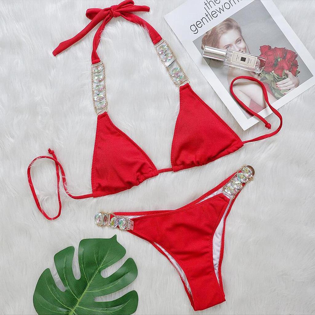 New Diamond Metal Chain Scrunch Butt Bikini Women Swimwear Female Swimsuit Two-pieces Bikini Set Bather Bathing Suit Swim