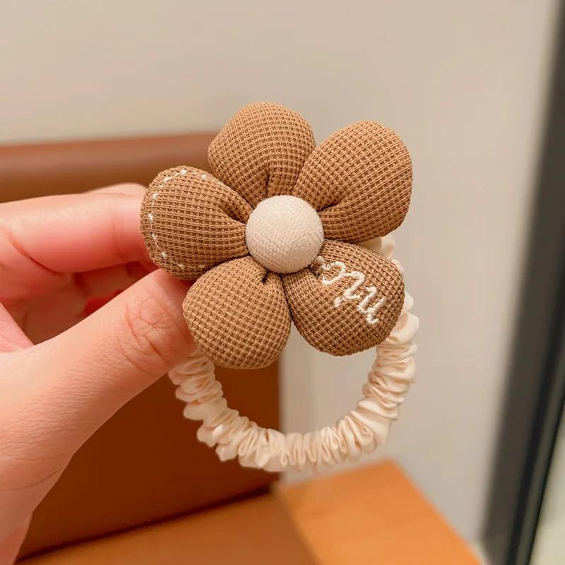 Korean Cartoon Chocolate Elastic Hair Bands Bear Rabbit Hair Ties Rope Girls Gum Smile Flower Scrunchies Kid Ponytail Holder
