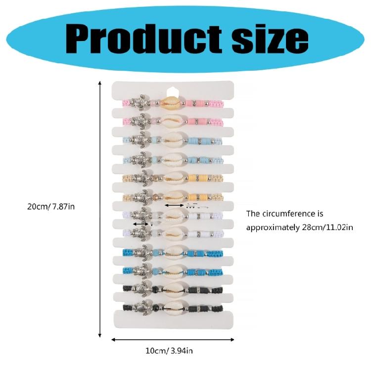 Pack of 12 Adjustable Handcrafted Turtles Bracelet Set Fashion Wristbands with Turquoise Crystal Wood Bead Details