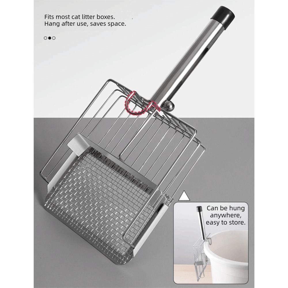 Stainless Steel Cat Litter Shovel Fine Hole Push-pull Design Pet Waste Picker Fast Sifting Ergonomic Handle