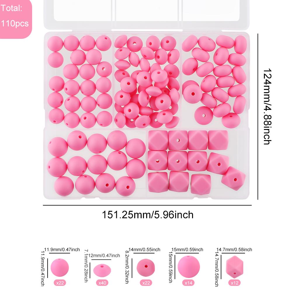 Kovict 110Pcs/Set Silicone Beads Round Lentil Hexagon Loose Bead For Jewelry Making DIY Necklace Bracelet Keychain Accessories