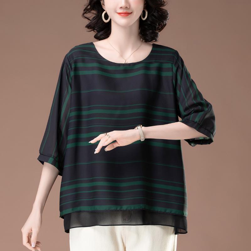 

Женская блузка из шифона в полоску большого размера - Летний топ свободного кроя 6353 XXL чёрный