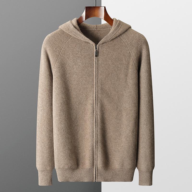 Autumn and Winter Men Wool Sweater Hooded Zipper Cardigan Thickened Knit Large-size Jacket Long Sleeved Sportswear Coat