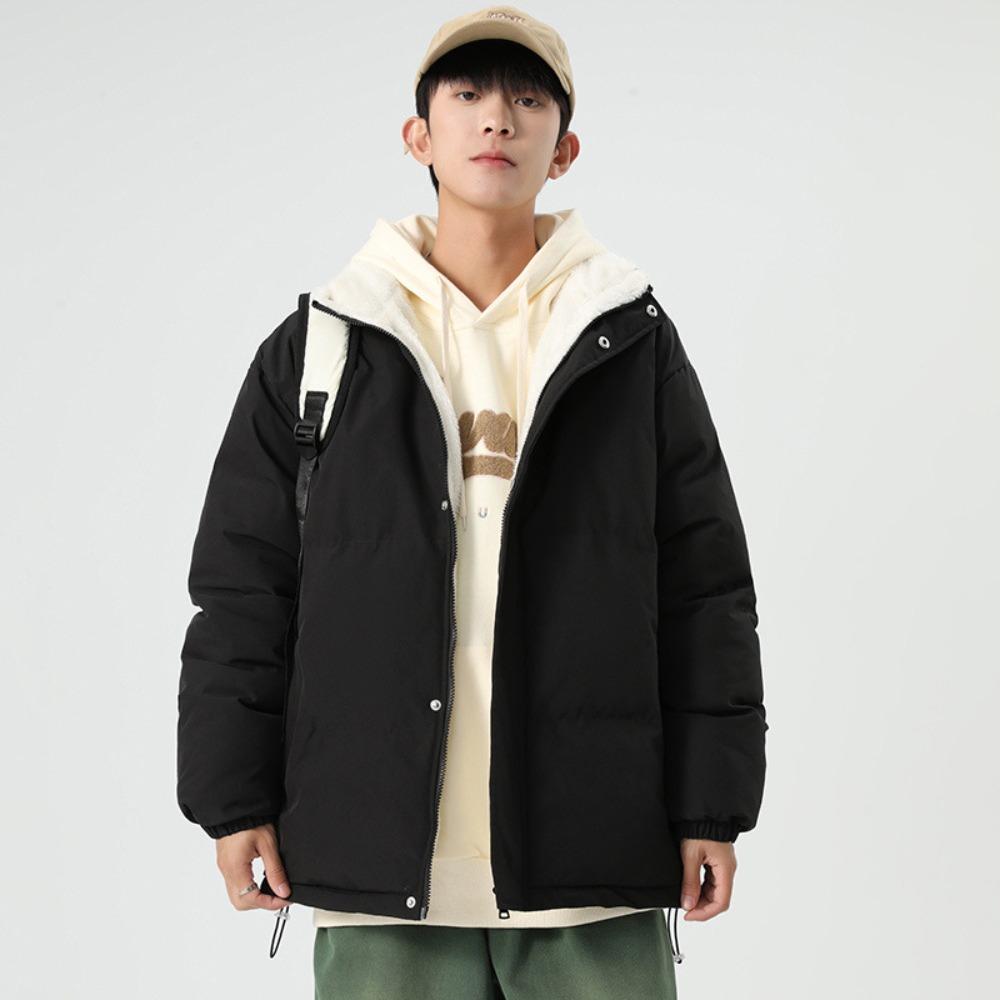 Solid Color Thickened Warm Stand-up Collar Sheepskin Thick Warm Casual Loose Cotton-padded Clothes for Men and Women