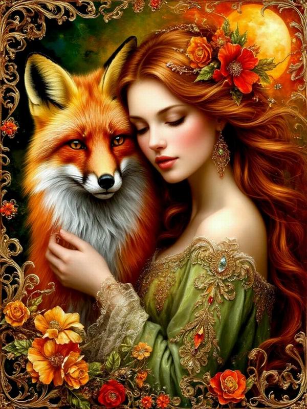 Алмазная Мозаика Новая Коллекция Женщина и Лисы Сделай Сам Полная Вышивка Стразами Животные Цветы Мозаика Наборы для Вышивания Крестиком Декор Стен Square drill 30x40cm