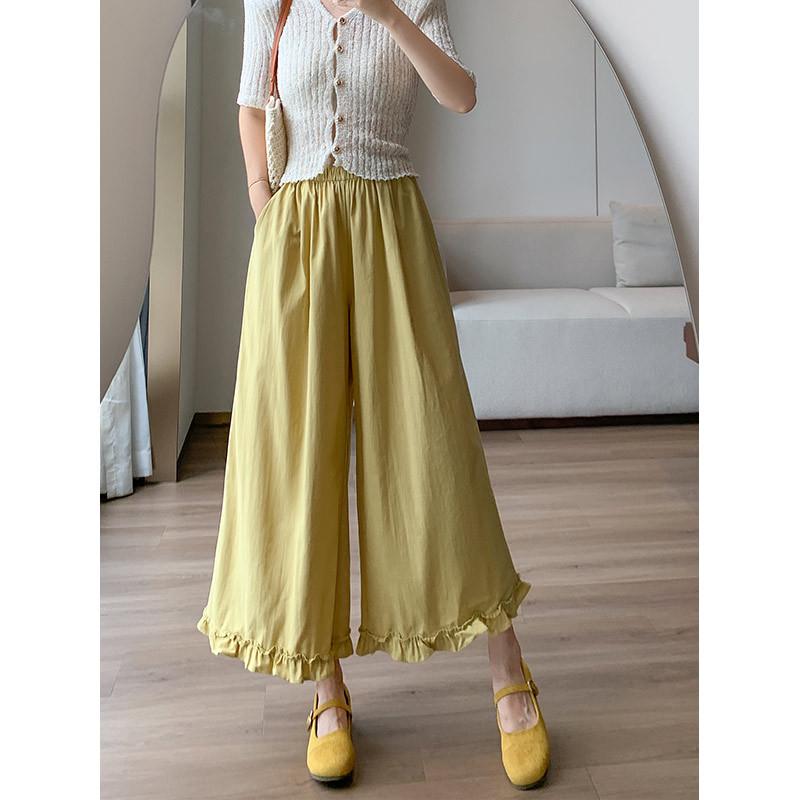 

Korean Style Cotton Linen Wide-Leg High-Waist Summer Pants for Women S - 40-48kg