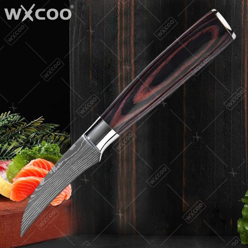 WXCOO Kitchen Fruit Paring Knife Damascus Utility Carving Knife Wooden Handle for Household Fruit Slicing
