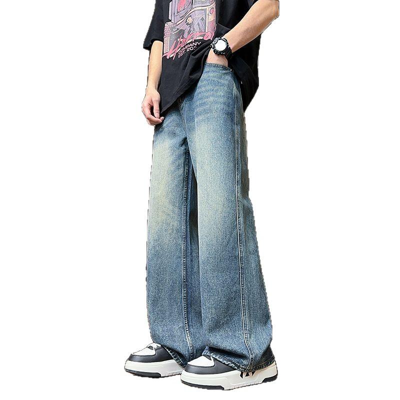 Spring, summer and autumn new high-end retro micro-horn wide-leg casual elastic jeans men's trendy MEN