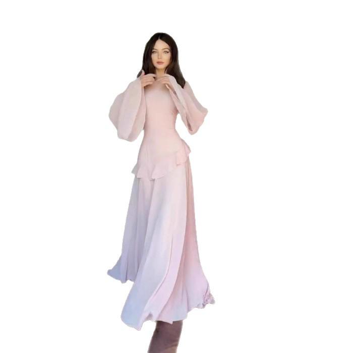 2025 European & American Elegant Solid Color Waist-Hugging Two-Piece Set