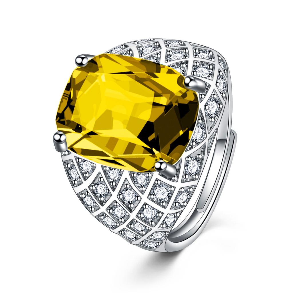 Trendy Man Opens His Mouth with A Fat Rectangular Diamond Sapphire Ring, Colored Diamond Zircon Ring, 2026