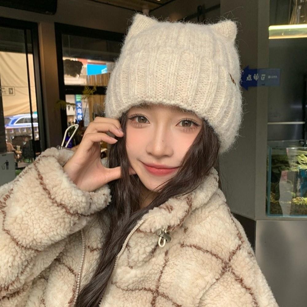 Warm Winter Hat Thickened Knitted Beanies Cute Ear Protection Hat for Women