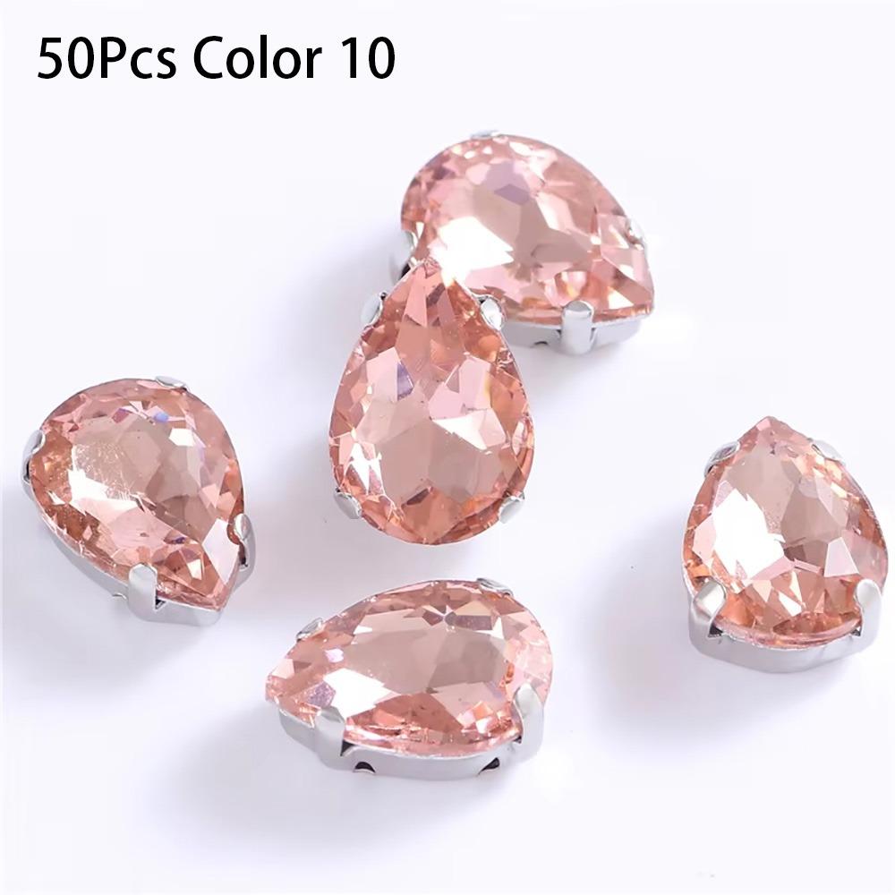 50Pcs/Pack Teardrop Shape Glitter Sewing Rhinestones Diamond Beads Ornament  For Needlework