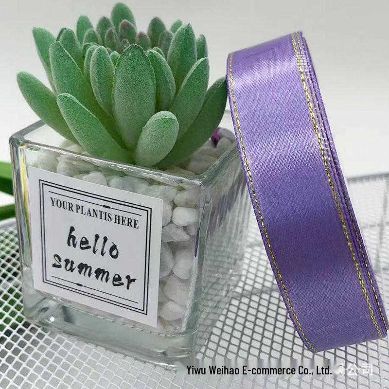 2.5cm Satin Ribbon with Double Gold Edge for Bouquets and Gift Boxes