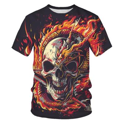 T-shirt d'été à col rond avec motif tête de mort 3D imprimé, T-shirts à manches courtes amples, décontractés et à la mode pour hommes et garçons