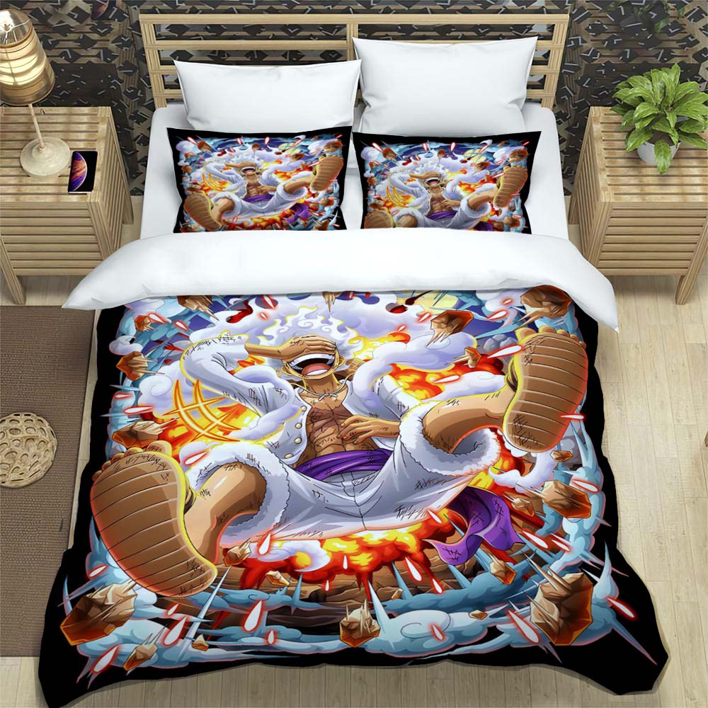 A Comfortable 3D Cartoon Comic Book Series "One Piece" Bedding Set, Including Duvet Cover, Pillowcases, and A Children's Set.