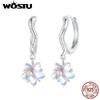 WOSTU 925 Sterling Silver Rainbow Crystal Flower Drop Dangle Earring For Women Octopus Starfish Hoop Earrings Ocean Jewelry Gift