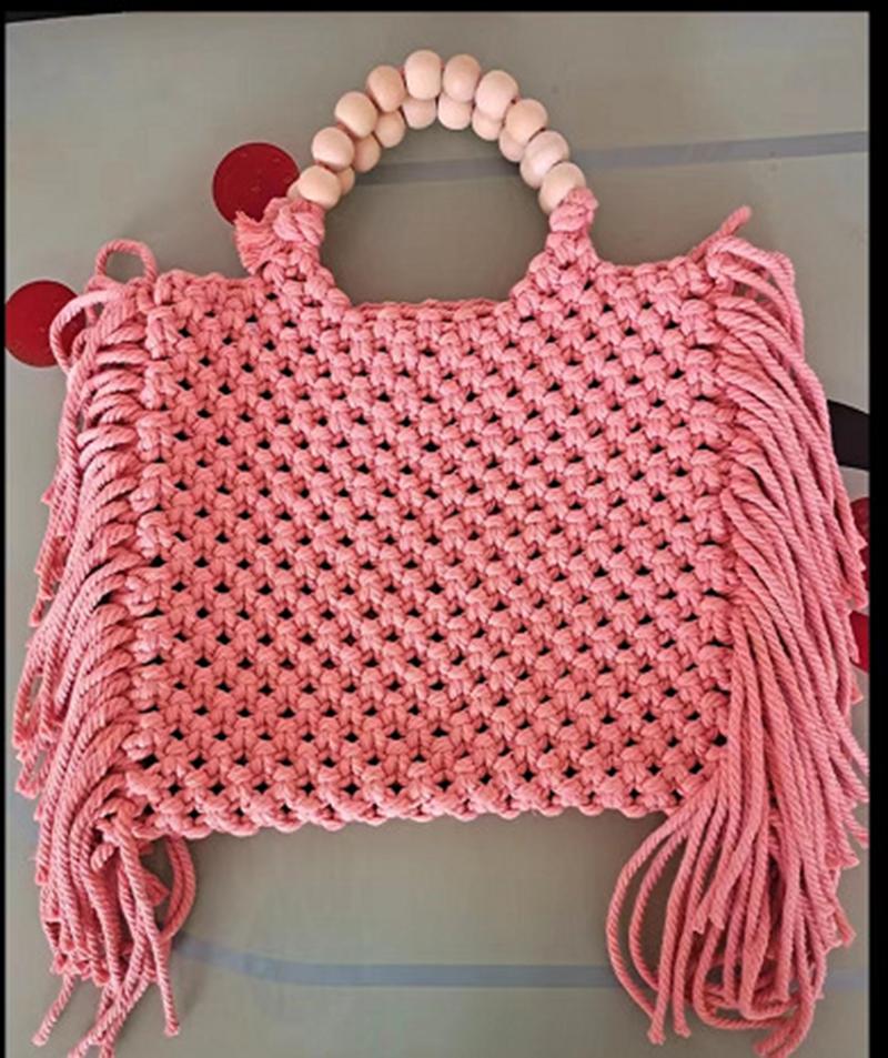 Female Tote Bags Large Capacity Luxury Designer Handbag For Women  Knitting Tassel Beading Decorate Purse Ladies Beach Bag