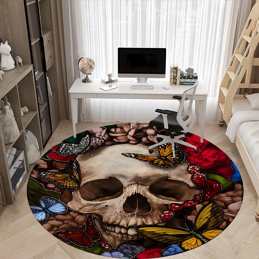 1pc Floral Skull Artwork Chair Carpet for Office Non-Slip, Machine Washable Rug for Office, Room - Holiday Decor, Machine Made Yy251016136