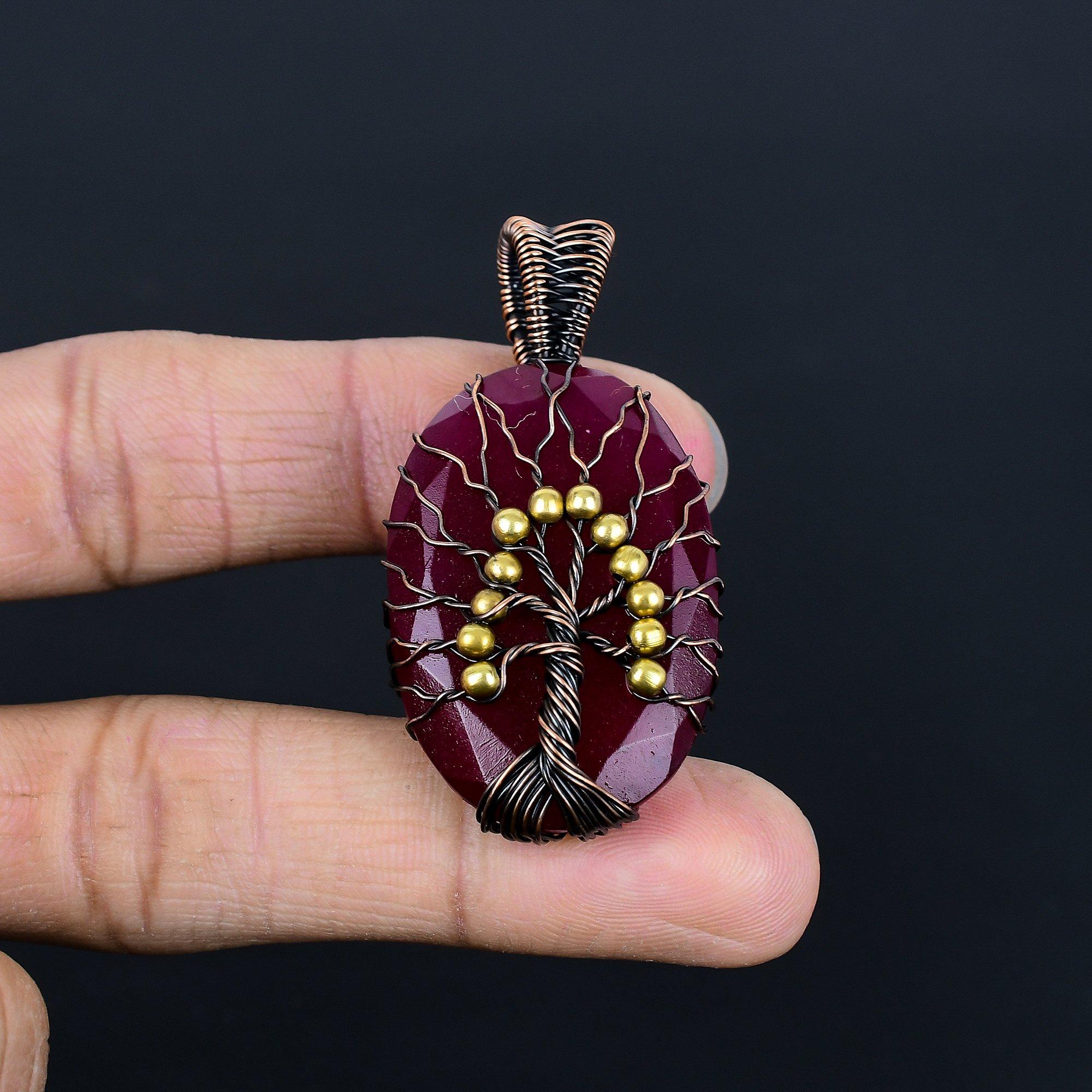 

Кулон Древо Жизни с рубином, Ювелирные изделия из драгоценных камней, Кулон ручной работы, обернутый медной проволокой 999 пробы, Ювелирные изделия новейшего дизайна 2.08 Inches красный