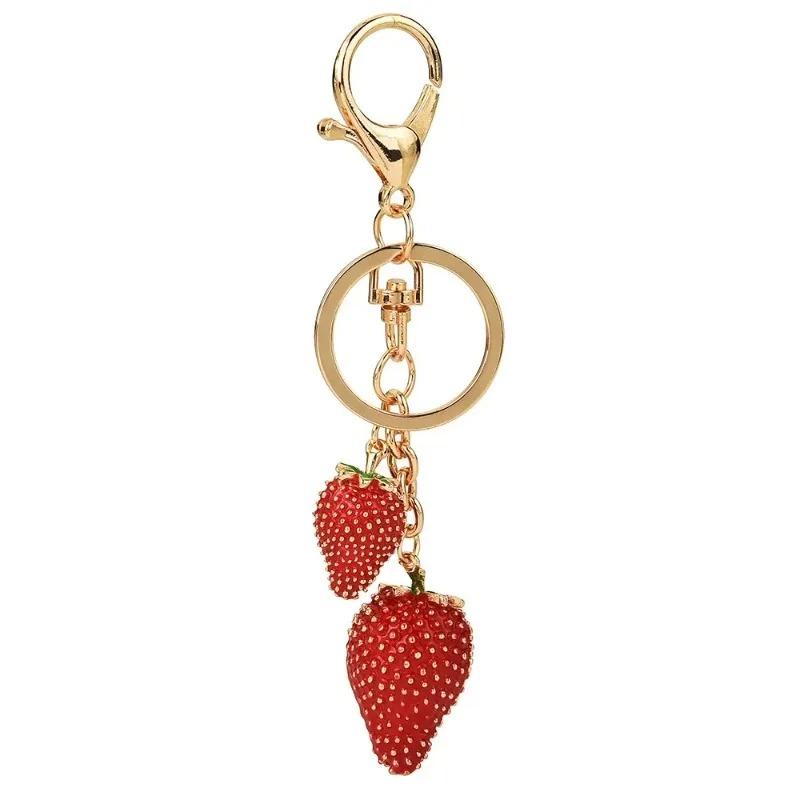 Keychains, bag pendants, fashionable small strawberry fruit ladies' car keychains, cute alloy keychains