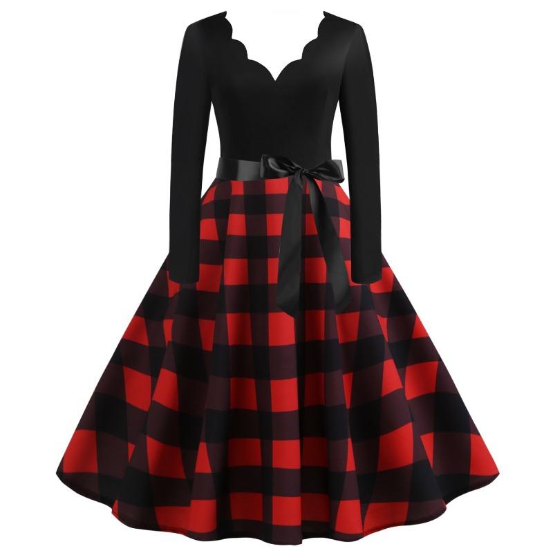 BITCED Fashion Spring Autumn V-Neck Long Sleeve  Casual Dresses