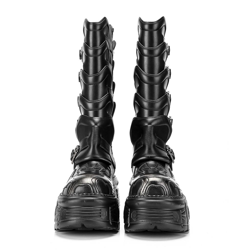 Fashion NewRock Punk Metal - Decorated Boots, Handmade Leather Platform Knee - Highs