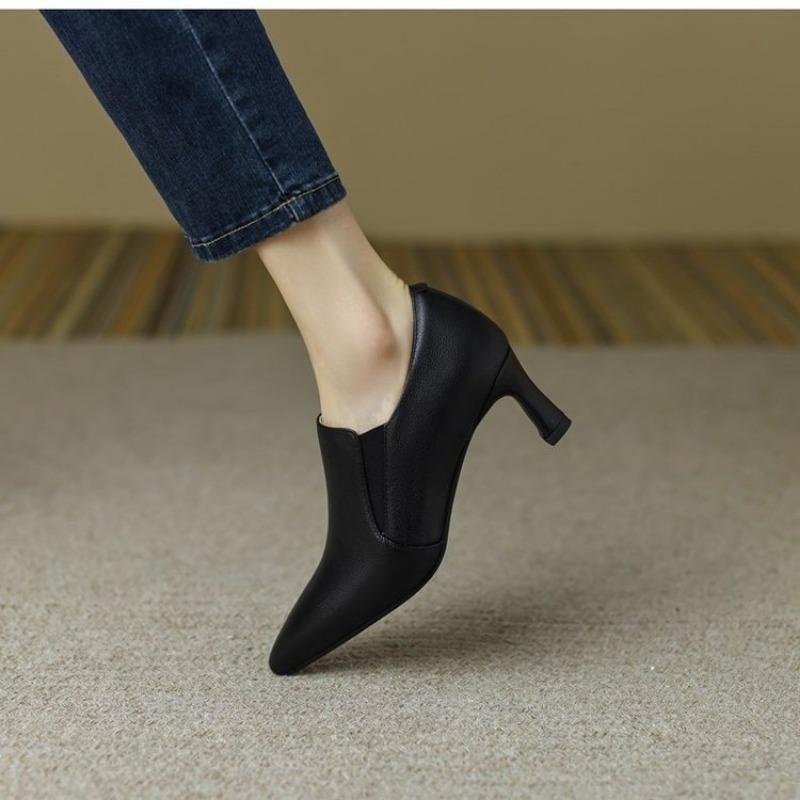 Elegante Wildleder Damen Pumps Schuhe Mode klobige hohe Absätze Loafer Klassisch spitzer Zeh zum Hineinschlüpfen Schwarze Absätze für Damen Kleiderschuhe