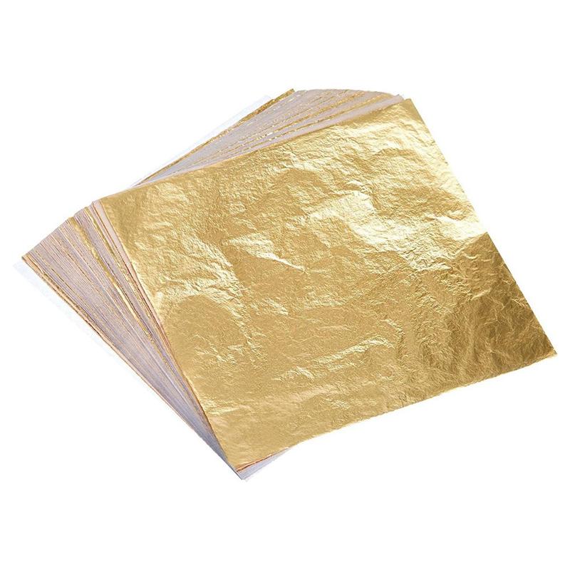 A74E-Blattgold 200 Stück 5,5" x 5,5" Für Kunst, Handwerk, Möbeldekoration Imitation Gold