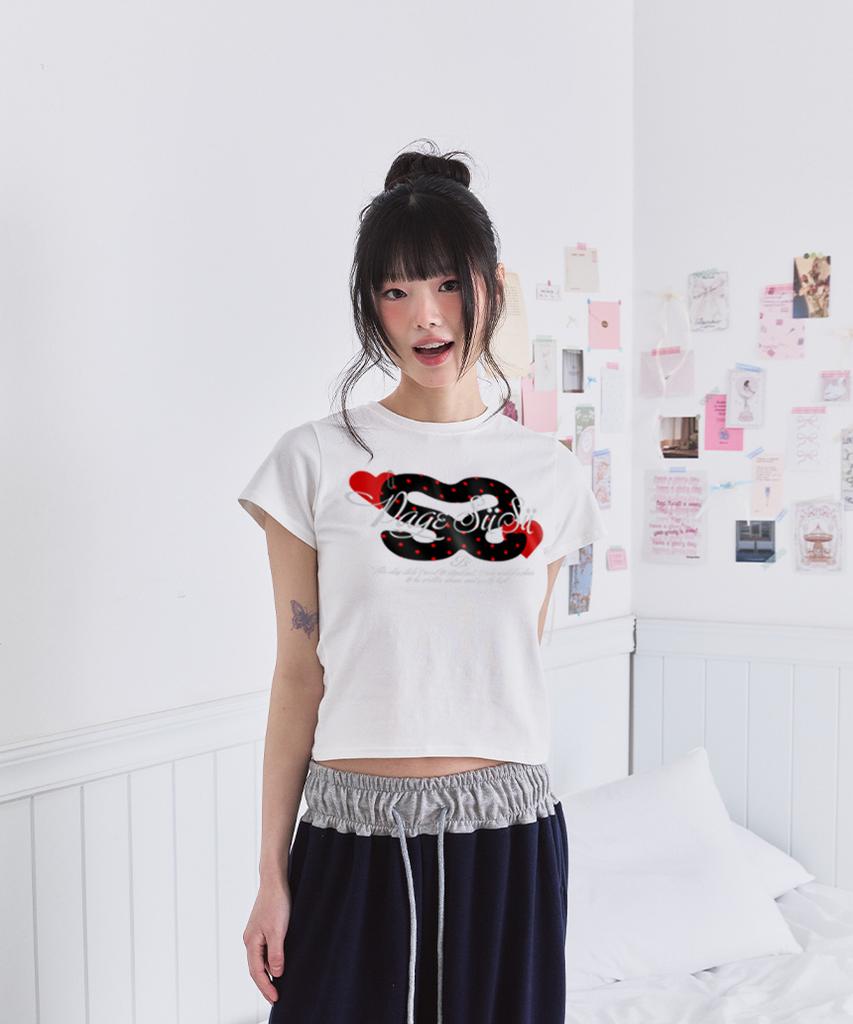 PAGESIISII Sisi Collage Print Slim Fit Short Sleeve T-Shirt Ivory