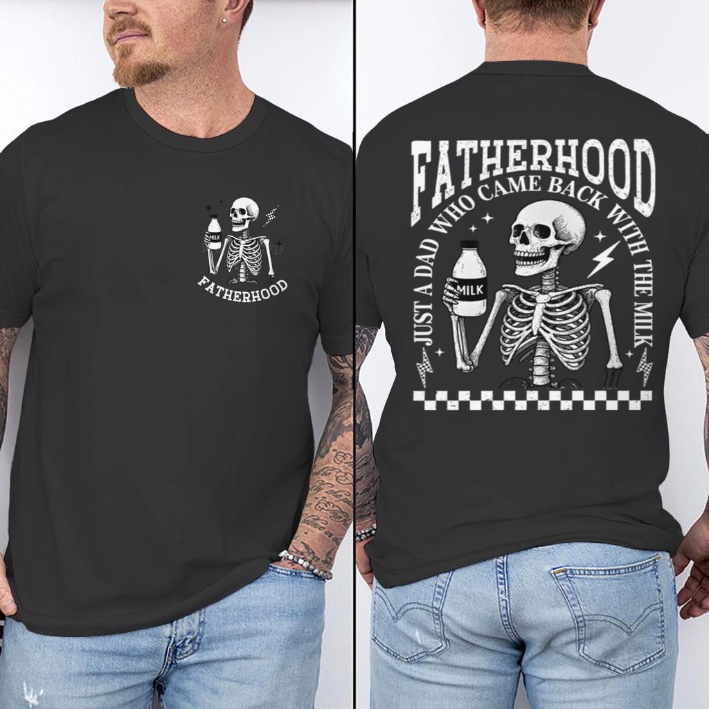 Retro Fatherhood Skeleton Unisexs TShirt Funny Dad Graphic T Shirts Fatherhood Design Casual Wear Fathers Day Vintage T Shirts