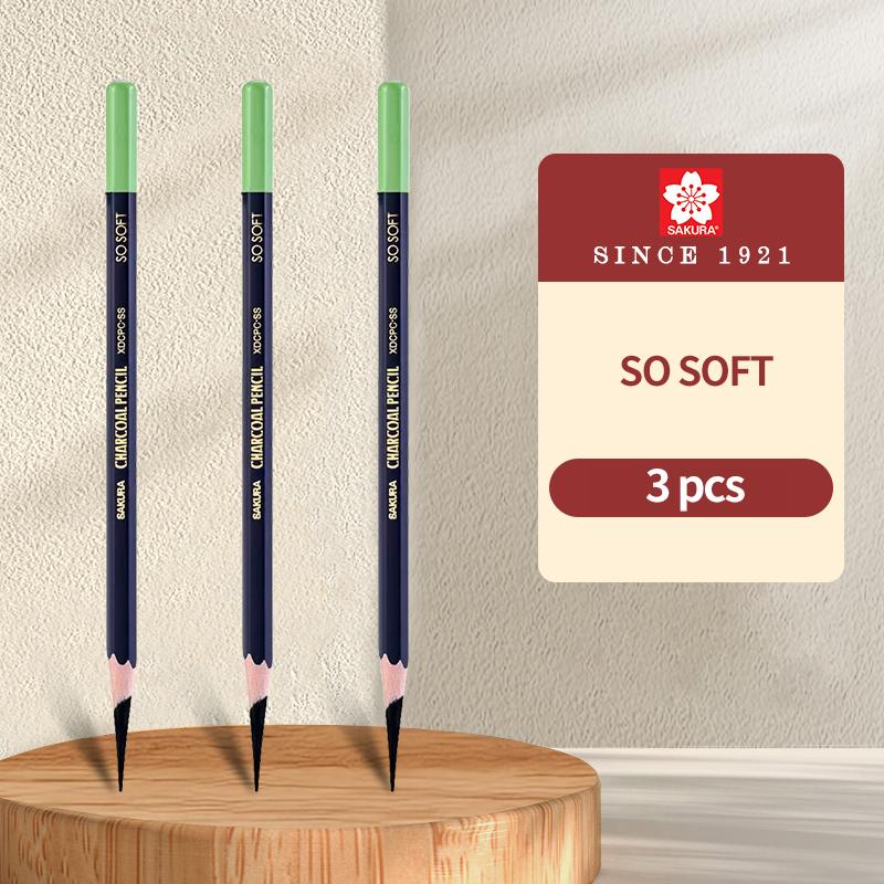 SAKURA Professional Charcoal Wooden Pencil Set Sketch Drawing Soft Medium Hard Wood Pencils - Artist & Student Art Supplies 3Pcs