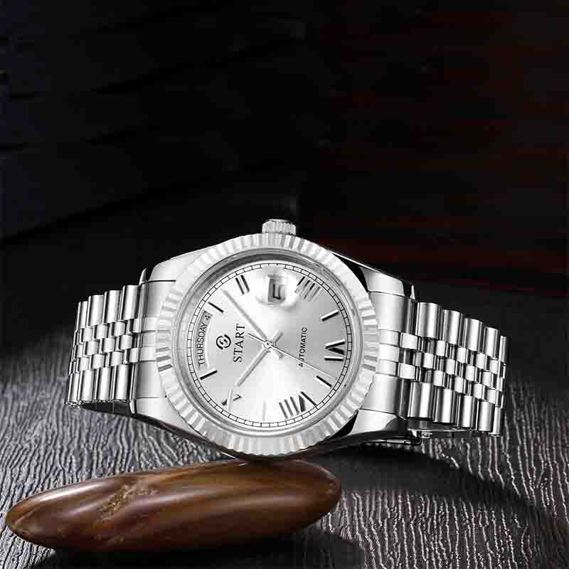 Start Ceas Bărbați Impermeabil Ceas Mecanic Automatic Cadran Numeral Roman Ceas Metal Data Funcție Săptămâna