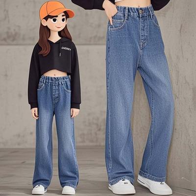 Kids Girls Jeans Trousers Denim Clothing Pants Children Bottoms Loose Denim Wide Leg Pants