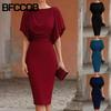 BFCCQB Women's Fashion Summer Spring 1/2 Sleeves Solid Color Print Casual Dresses