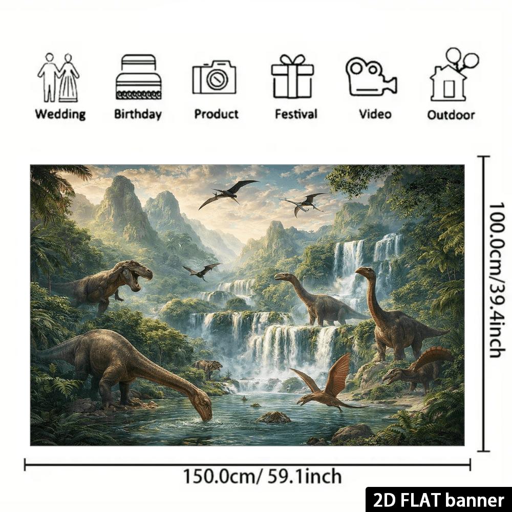 2D Jurassic Dinosaur Sanctuary Background Cloth  Realistic Natural Style  Showcasing the Roar of Tyrannosaurus Rex 150X100