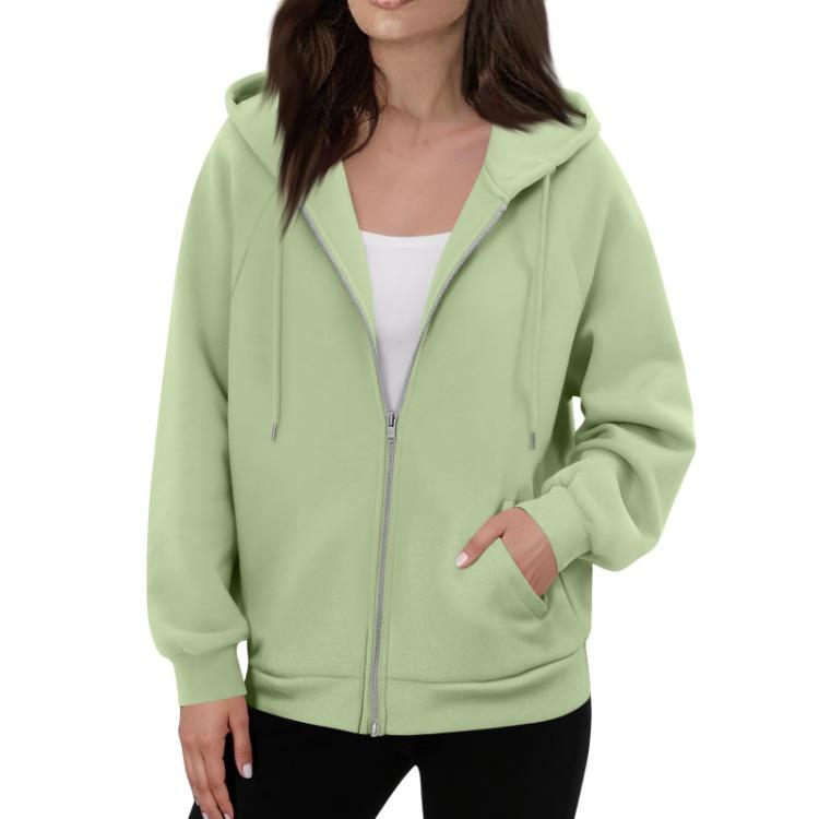 Casual Long Sleeve Hooded Sweatshirt Jacket Women Solid Color Zipper Fashion S