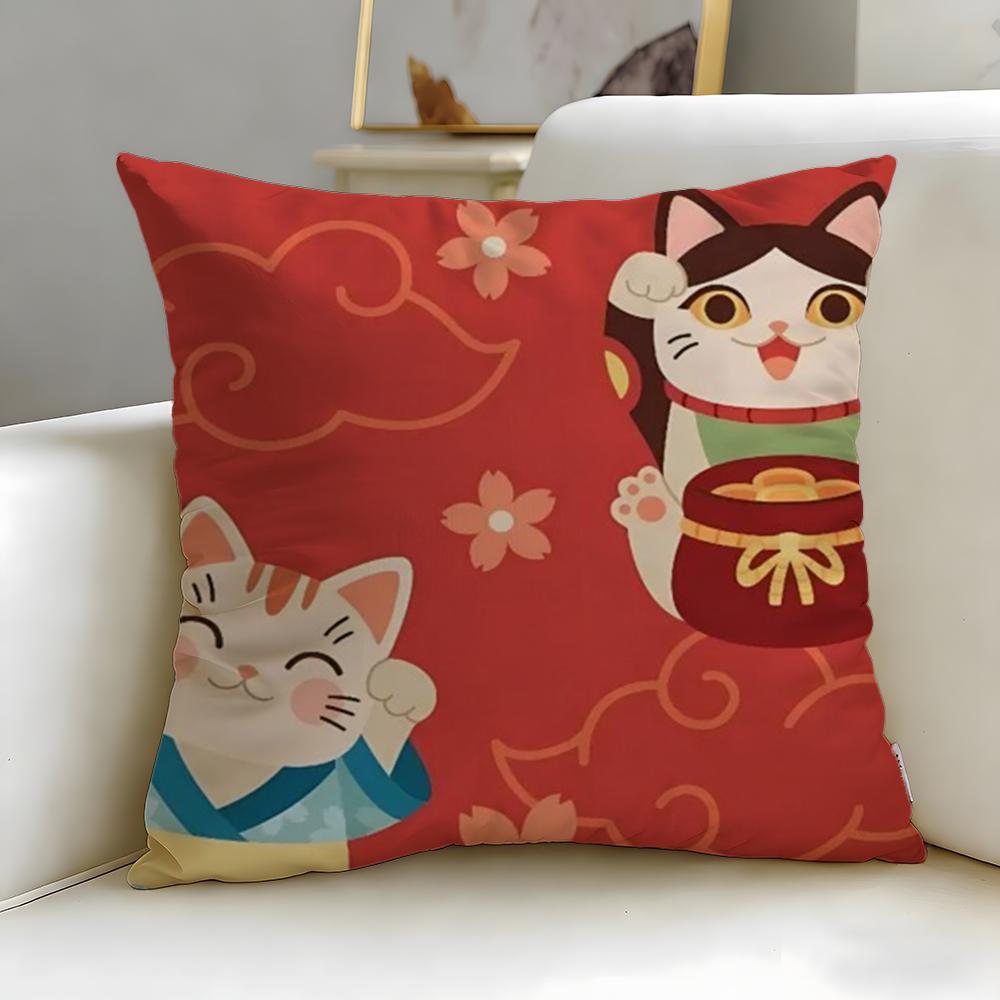 classic Neko Rich Luck Money Cat Cushion Cover Soft & Easy-Wash Pillow Case – Versatile for Couch, Bed, Travel and Office