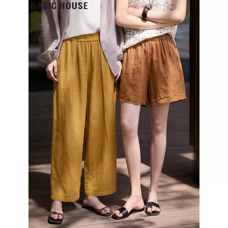 Basic House 100% Linen High-Waist Shorts M