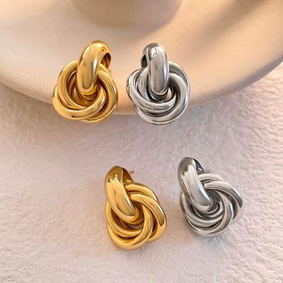 Htpwe Fashion Round Double Ring Metal Stud Earrings For Women Men Gold Copper Geometric Retro Stud Earring Party Daily Zircon