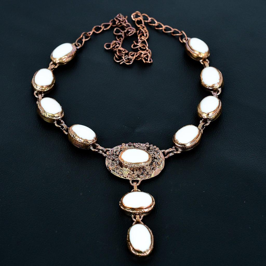 White Coral Copper Electroformed Necklace With Adjustable Chain, Handmade Gemstone Necklace Jewelry, Gifts For Wife Brand New Necklace